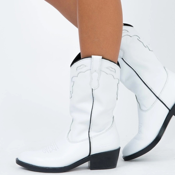 Princess Polly Shoes - Princess Polly White Indigo Leather Cowboh Boots 7